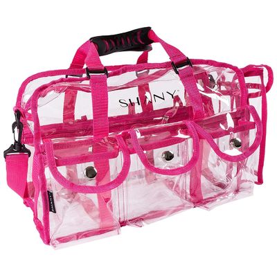 Ρόδινη σαφής τσάντα PVC Makeup - μεγάλος καλλιτέχνης ορθογώνιο Tote Makeup μεγέθους επαγγελματικός με το λουρί