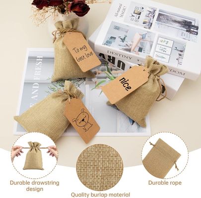 Burlap τσαντών Drawstring η σακούλα λουλουδιών τοποθετεί τις σακούλες κοσμήματος τσαντών δώρων για τη δεξίωση γάμου τεχνών DIY σε σάκκο, ίντσες 5X7