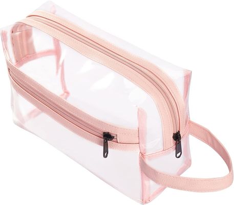 Η ρόδινη σαφής Toiletry τσάντα για τις γυναίκες, ταξιδεύει την αδιάβροχη καλλυντική τσάντα διοργανωτών Makeup για το σαμπουάν, Toiletries εξαρτήματα