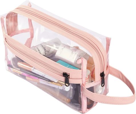 Η ρόδινη σαφής Toiletry τσάντα για τις γυναίκες, ταξιδεύει την αδιάβροχη καλλυντική τσάντα διοργανωτών Makeup για το σαμπουάν, Toiletries εξαρτήματα
