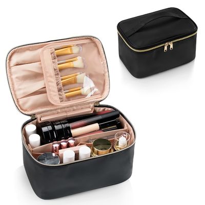 Τσάντα Makeup, φορητή καλλυντική τσάντα, διοργανωτής περίπτωσης Makeup ταξιδιού μεγάλης περιεκτικότητας, μαύρες τσάντες Makeup για Toiletry γυναικών την τσάντα