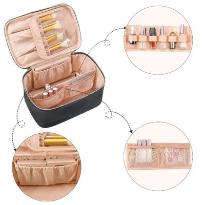 Τσάντα Makeup, φορητή καλλυντική τσάντα, διοργανωτής περίπτωσης Makeup ταξιδιού μεγάλης περιεκτικότητας, μαύρες τσάντες Makeup για Toiletry γυναικών την τσάντα