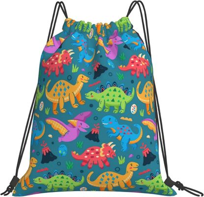 Οι τσάντες Drawstring σακιδίων πλάτης Drawstring για τις τσάντες σειράς χορού γυμναστικής Teens αγοριών κοριτσιών παιδιών συσσωρεύουν τον αδιάβροχο δεινόσαυρο