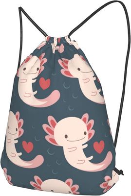 Σακίδιο πλάτης Drawstring με Axolotls, τις καρδιές και τις φυσαλίδες - λατρευτά και πρακτικά - κατάλληλες για τις γυναίκες και τα κορίτσια