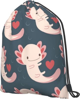 Σακίδιο πλάτης Drawstring με Axolotls, τις καρδιές και τις φυσαλίδες - λατρευτά και πρακτικά - κατάλληλες για τις γυναίκες και τα κορίτσια