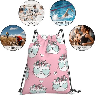 Οι ελαφριές τσάντες Drawstring σακιδίων πλάτης Drawstring για τις τσάντες σειράς χορού γυμναστικής Teens αγοριών κοριτσιών παιδιών συσσωρεύουν την αδιάβροχη γάτα